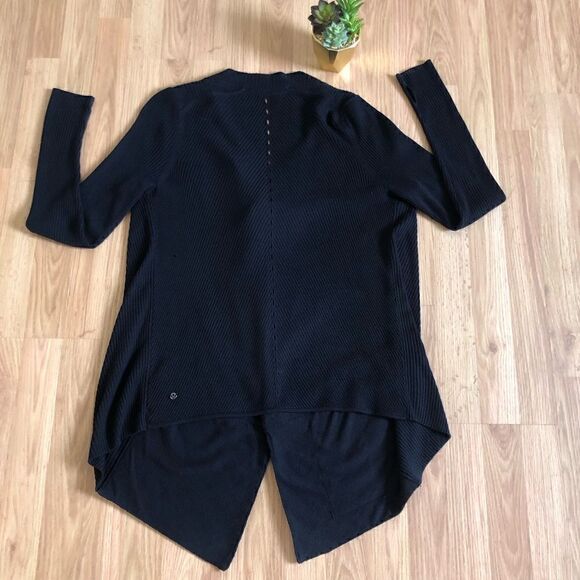 Lululemon Ribbed Knit Draped Open Front Cardigan Sweater Black - Picture 8 of 8